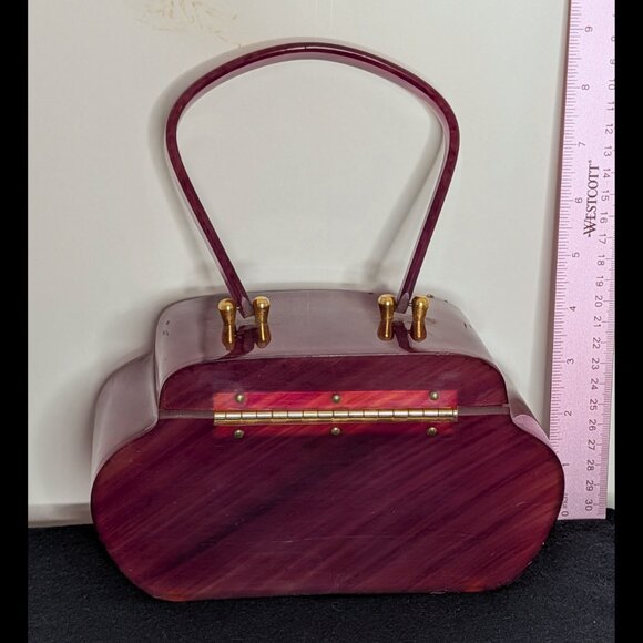 Wow PATRICIA OF MIAMI Wine Purple Lucite Purse from the 1950s, G-VG Condition - Picture 3 of 7